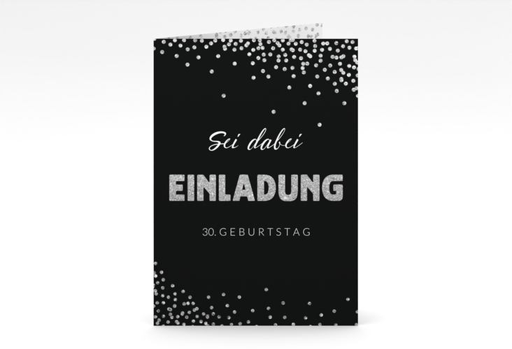 Einladung Geburtstag Glitzer A6 Klappkarte hoch grau