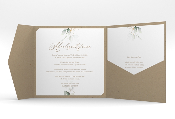 Hochzeitseinladung Selvatica Pocketfold mit Eukalyptus-Kranz