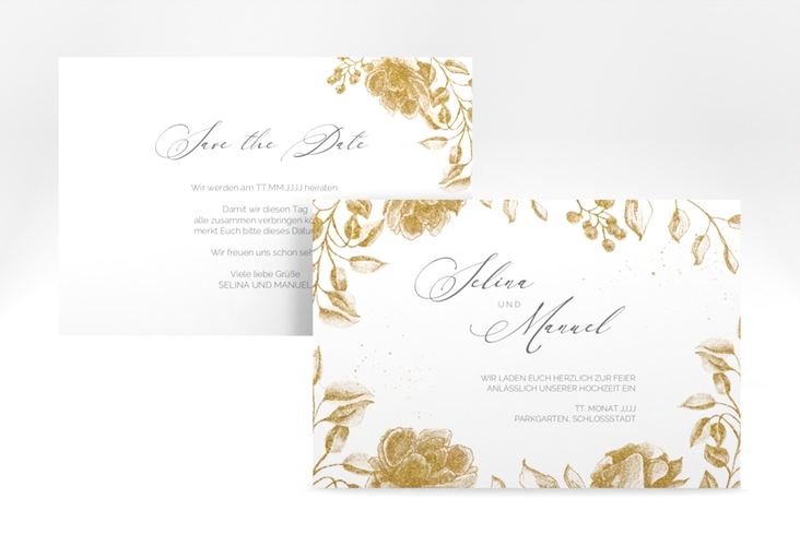 Save the Date-Karte Blattgold A6 Karte quer gold