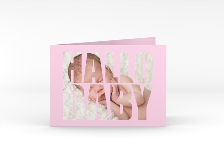 Geburtskarte Wunderlich A6 Klappkarte quer rosa hochglanz