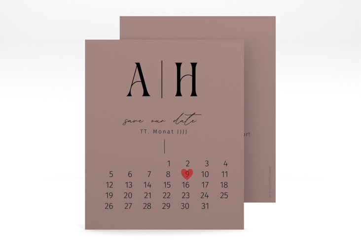 Save the Date-Kalenderblatt Lebensbund Kalenderblatt-Karte rosa hochglanz mit veredelbaren Initialen