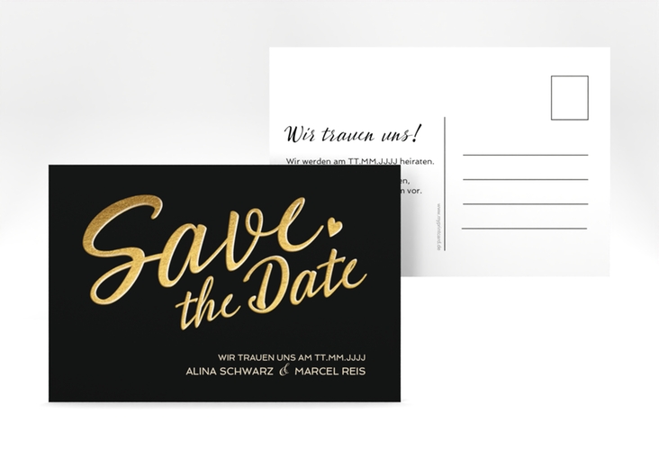 Save the Date-Postkarte Glam A6 Postkarte schwarz hochglanz