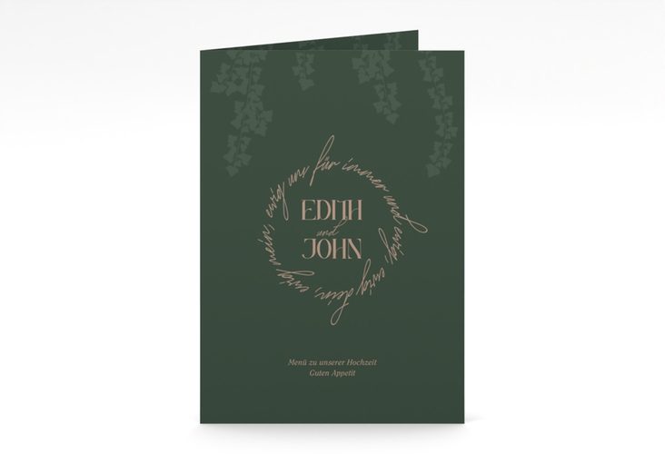 Menükarte Hochzeit Efeugrün A5 Klappkarte hoch im Fantasy-Elfen-Design mit Efeu
