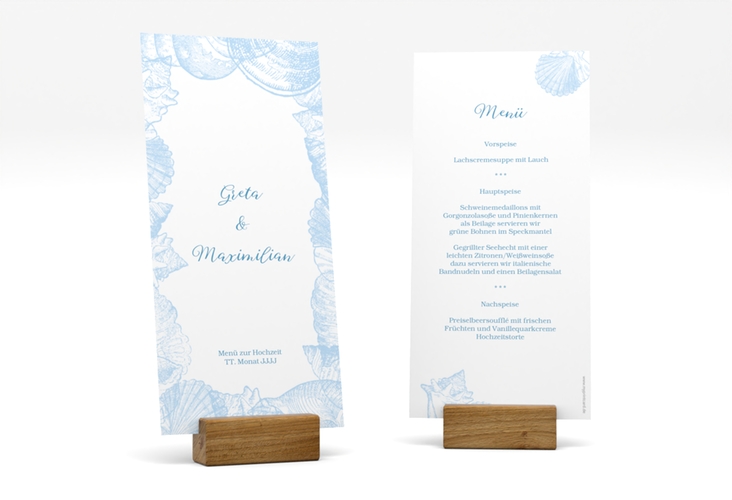 Menükarte Hochzeit Muschelreich lange Karte hoch