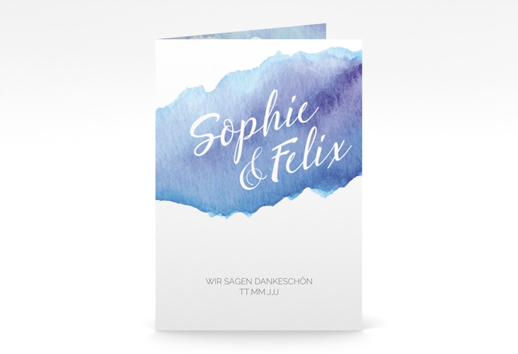 Danksagungskarte Hochzeit Aquarella A6 Klappkarte hoch blau