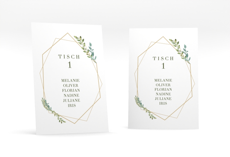 Tischaufsteller Hochzeit Herbarium Tischaufsteller mit geometrischem Rahmen und Blätter-Dekor