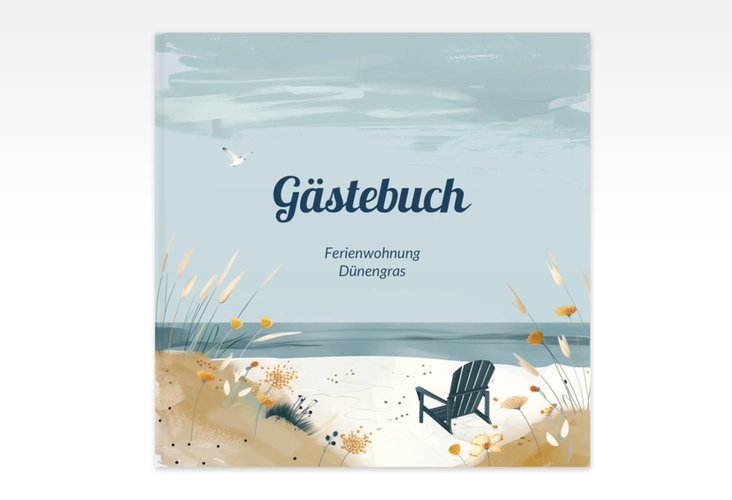 Gästebuch Creation Dünengras 20 x 20 cm, Hardcover mit Strand-Stuhl am Meer