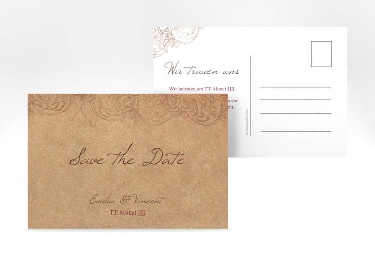 Save the Date-Postkarte Fairytale A6 Postkarte mit Vintage-Bordüre