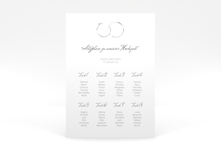 Sitzplan Poster Hochzeit Trauringe 50 x 70 cm Poster grau minimalistisch gestaltet mit zwei Eheringen