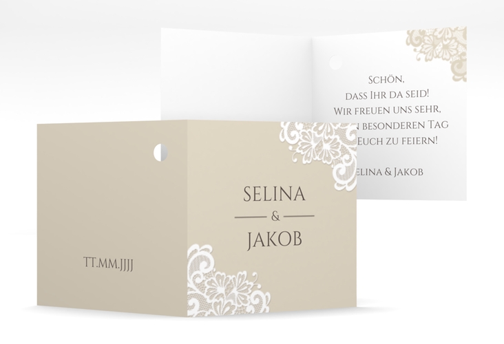 Geschenkanhänger Hochzeit Vintage Geschenkanhänger 10er Set beige mit floraler Spitze