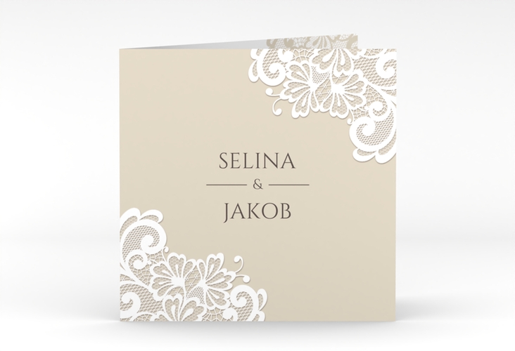 Hochzeitseinladung Vintage quadr. Klappkarte hochglanz mit floraler Spitze