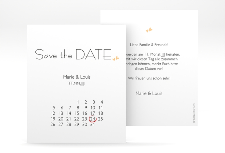 Save the Date-Kalenderblatt Twohearts Kalenderblatt-Karte beige