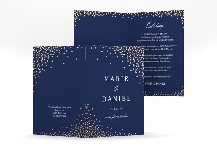 Einladungskarte Hochzeit Glitter A6 Klappkarte hoch blau hochglanz