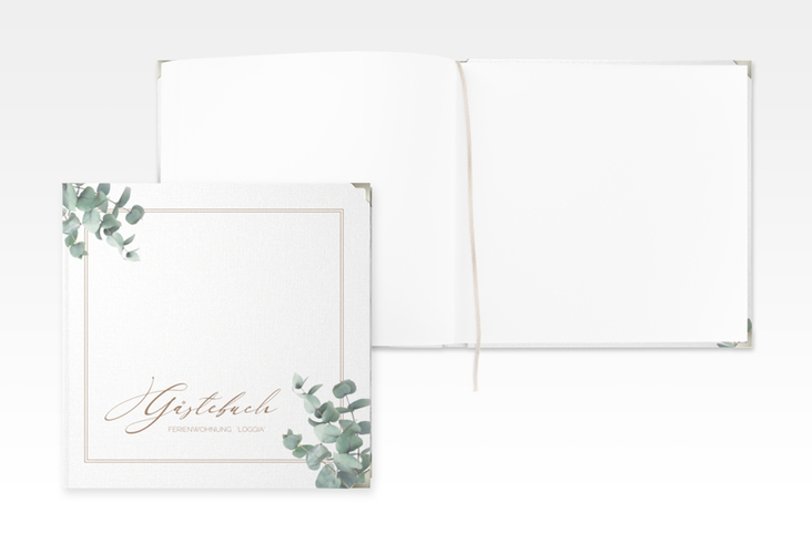 Gästebuch Selection  Ferienwohnung Loggia Leinen-Hardcover mit Eukalyptus-Zweigen