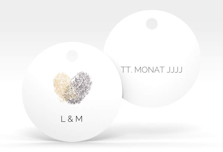 Geschenkanhänger Hochzeit Fingerprint Geschenkanhänger, rund beige hochglanz schlicht mit Fingerabdruck-Motiv