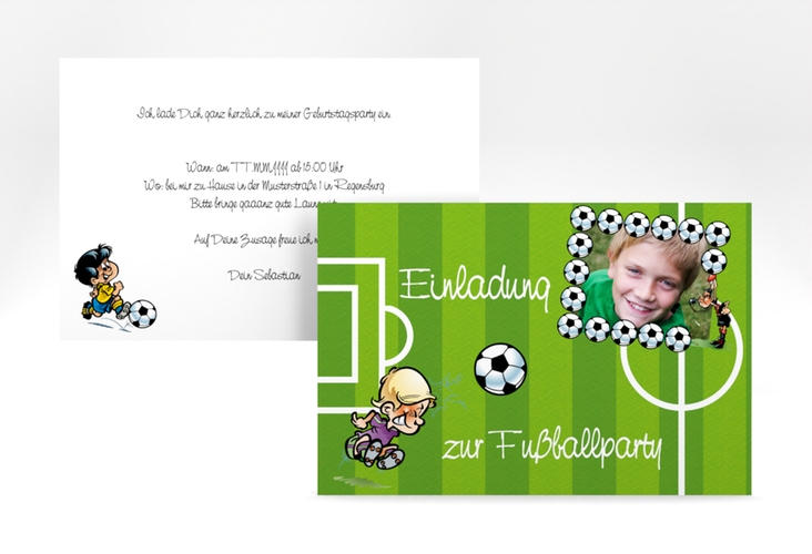 Einladungskarte Kindergeburtstag Fabian A6 Karte quer mit Fußball-Motiv