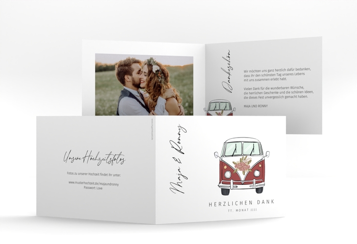 Danksagungskarte Hochzeit Hochzeitsbulli A6 Klappkarte quer rot