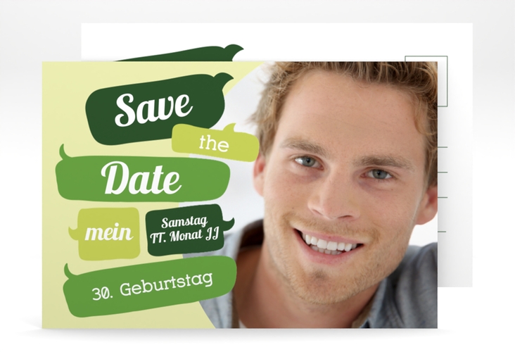 Save the Date-Postkarte Geburtstag Whatsup A6 Postkarte gruen