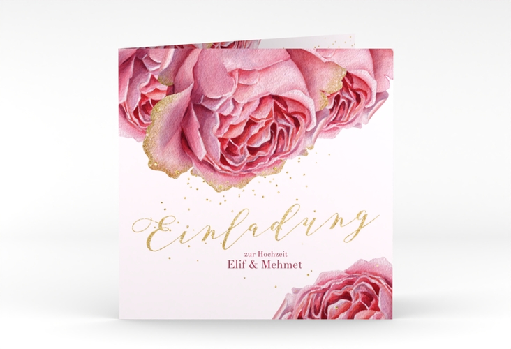 Hochzeitseinladung Cherie quadr. Klappkarte rosa hochglanz