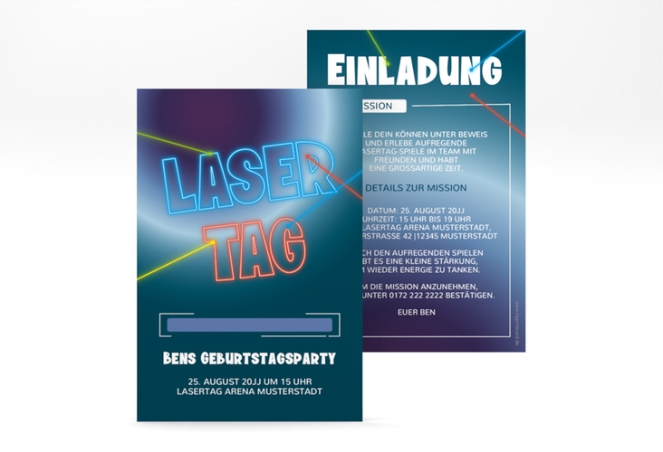 Einladungskarte Kindergeburtstag Lasertag A6 Karte hoch