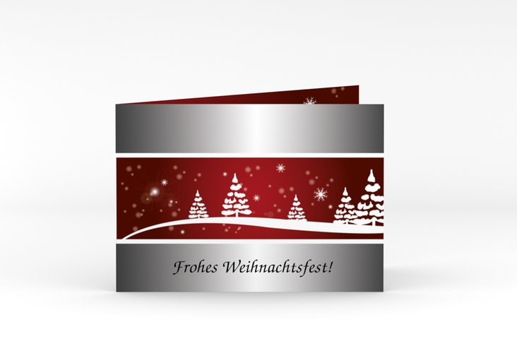 Geschäftliche Weihnachtskarte Winterlich A6 Klappkarte quer rot hochglanz