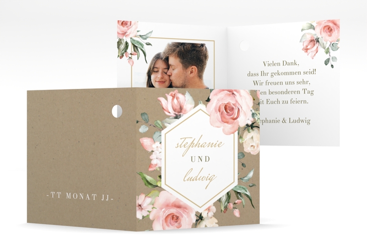 Geschenkanhänger Hochzeit Graceful Geschenkanhänger 10er Set Kraftpapier hochglanz mit Rosenblüten in Rosa und Weiß