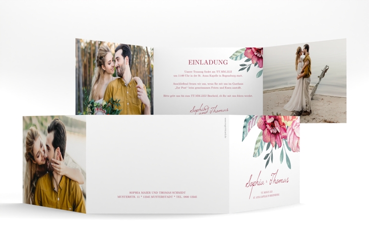 Hochzeitseinladung Blooming A6 Doppel-Klappkarte weiss