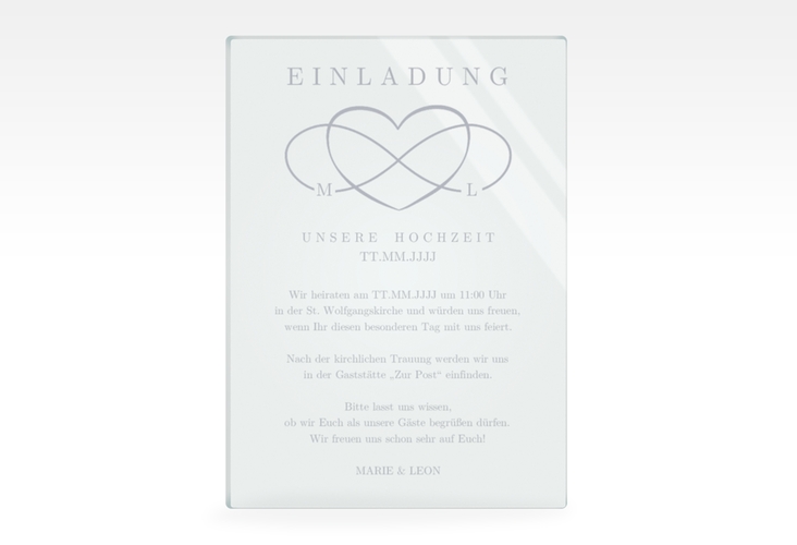 Acryl-Hochzeitseinladung Infinity Acrylkarte hoch grau hochglanz