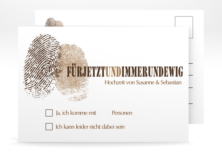 Antwortkarte Hochzeit Messina A6 Postkarte hochglanz mit Fingerabdrücken