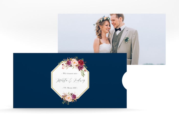 Hochzeitseinladung Prachtvoll Einsteckkarte blau hochglanz