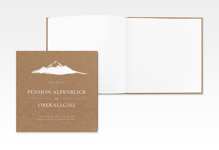 Gästebuch Creation Ferienwohnung Alpenblick 20 x 20 cm, Hardcover Kraftpapier mit Berggipfel-Motiv