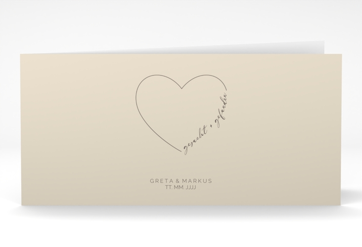 Danksagungskarte Hochzeit Lebenstraum lange Klappkarte quer beige