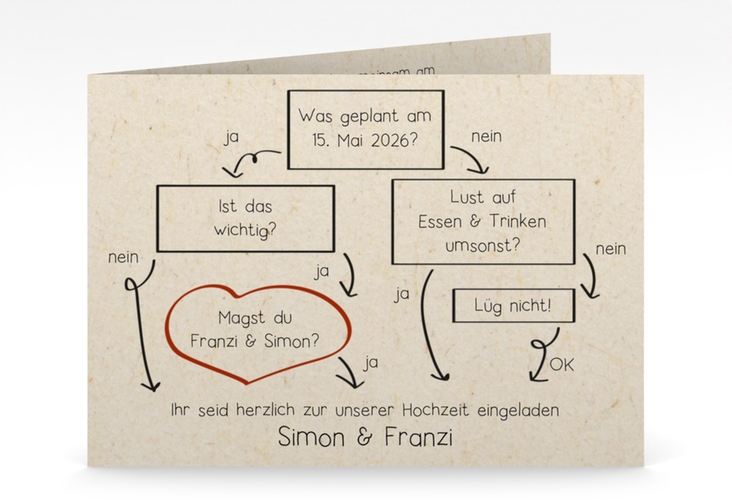 Hochzeitseinladung Entscheidung mittlere Klappkarte quer beige