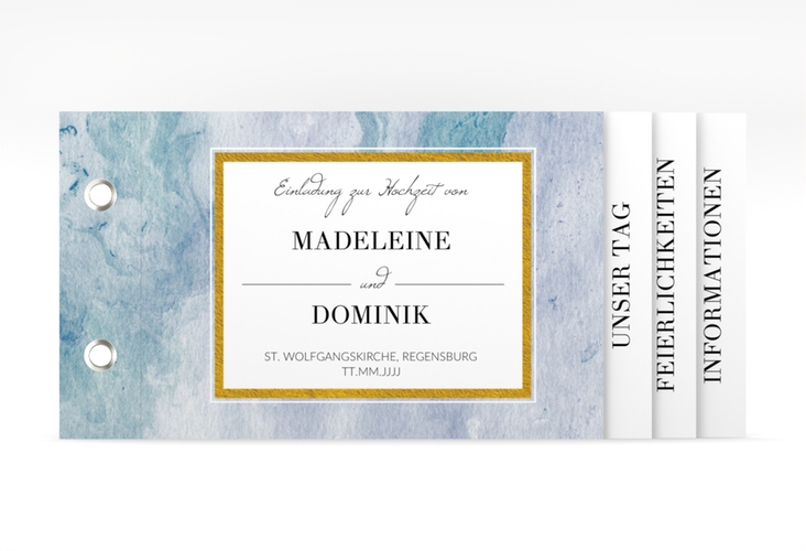Hochzeitseinladung Marble Booklet blau