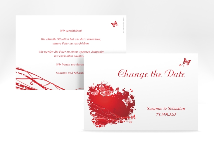 Change the Date-Karte Hochzeit Mailand A6 Karte quer rot hochglanz