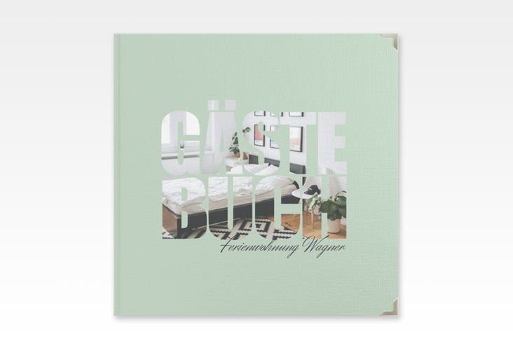 Gästebuch Selection Ferienwohnung Apartment Leinen-Hardcover gruen in modernem Typografie-Design