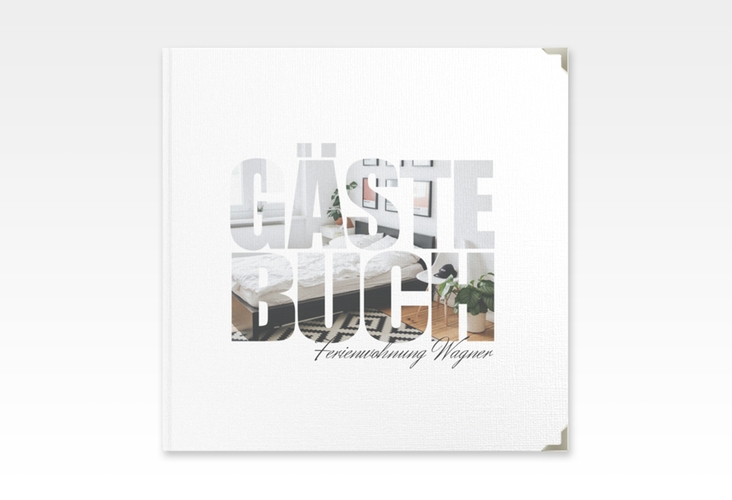 Gästebuch Selection Ferienwohnung Apartment Leinen-Hardcover weiss in modernem Typografie-Design