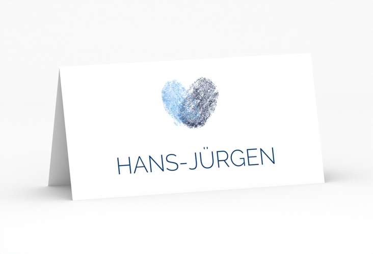 Tischkarte Hochzeit Fingerprint Tischkarten blau schlicht mit Fingerabdruck-Motiv