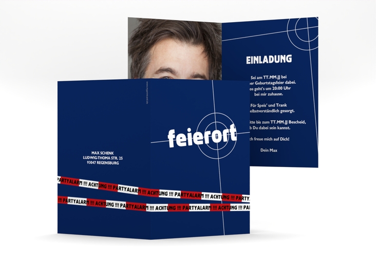 Einladung Geburtstag Feierort A6 Klappkarte hoch