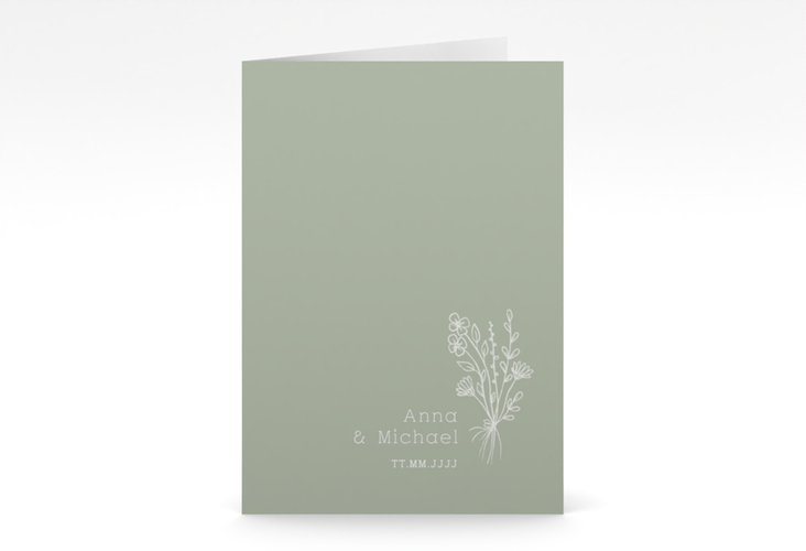 Einladungskarte Hochzeit Zarte Wildblumen A6 Klappkarte hoch gruen hochglanz