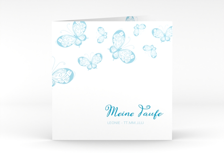 Einladung Taufe Protection quadr. Klappkarte blau hochglanz