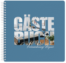 Gästebuch Ferienwohnung Apartment Ringbindung blau in modernem Typografie-Design