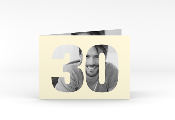 Einladung 30. Geburtstag Numbers A6 Klappkarte quer beige