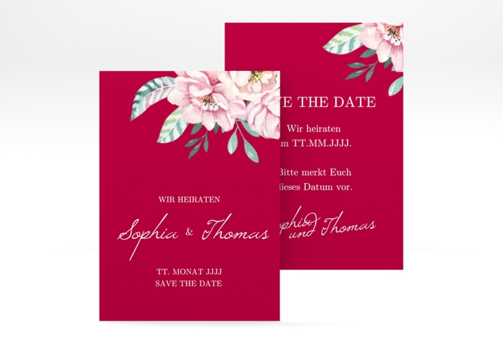 Save the Date-Visitenkarte Blooming Visitenkarte hoch rot