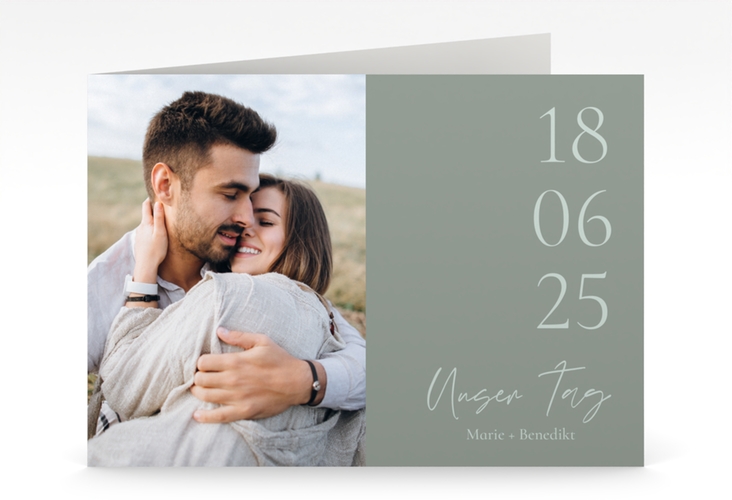 Hochzeitseinladung Unser Tag mittlere Klappkarte quer mit Foto und großem Datum