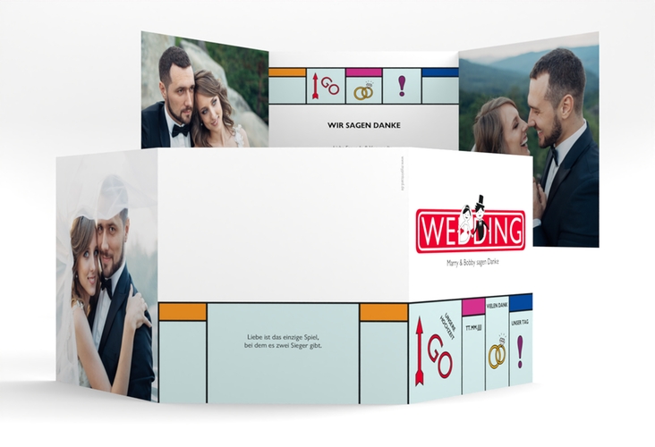Dankeskarte Hochzeit Brettspiel quadr. Doppel-Klappkarte bunt