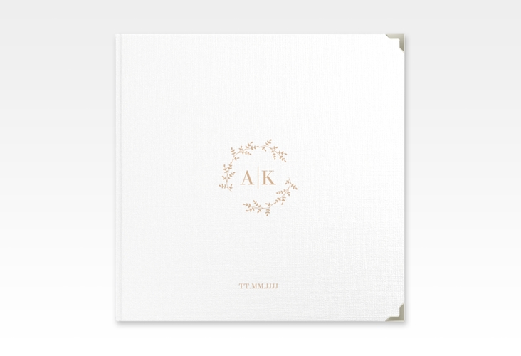 Gästebuch Selection Hochzeit Filigrana Leinen-Hardcover beige in reduziertem Design mit Initialen und zartem Blätterkranz