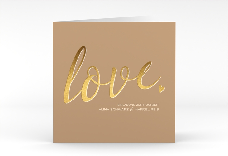 Hochzeitseinladung Glam quadr. Klappkarte beige hochglanz