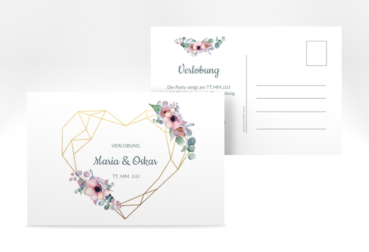 Verlobungskarte Hochzeit Herzgold A6 Postkarte