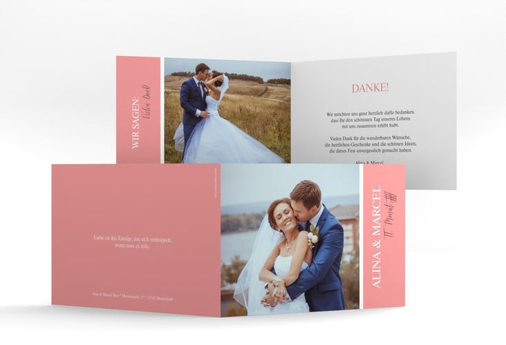 Danksagungskarte Hochzeit Classic A6 Klappkarte quer rosa